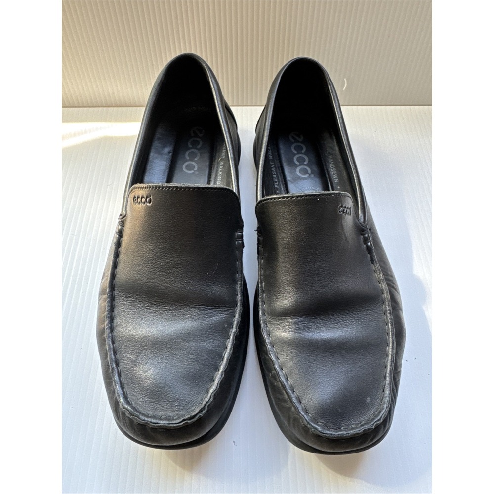 ECCO Mens Black Leather Loafers Slip On Comfort Shoes 291851 Size 40